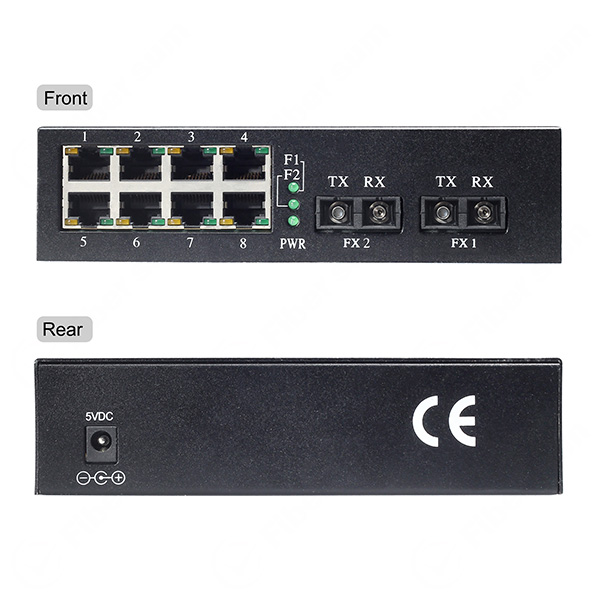8x 10/100/1000Base-TX To 2x 1000Base-FX 1310nm 20km Dual SC Fiber Swtich | FC-GA208-13S20